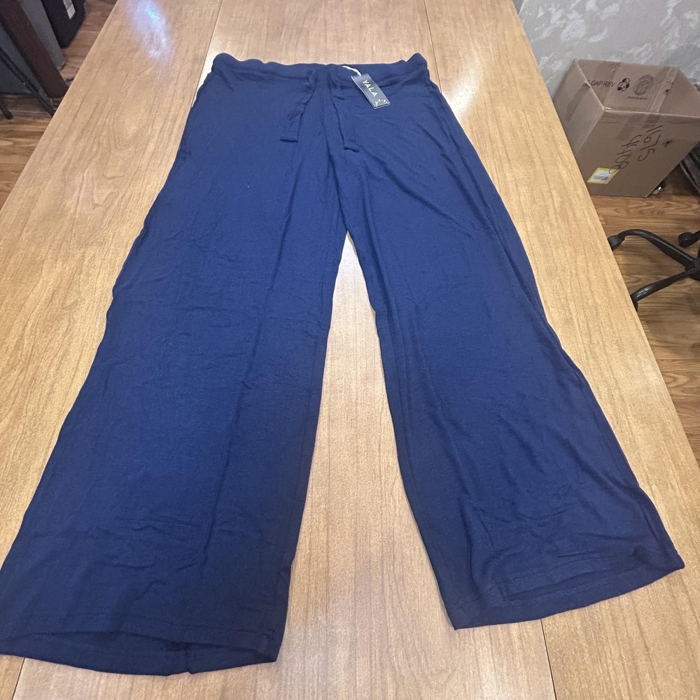 YALA Pants Womens 2X Blue Bamboo Viscose Knit Wide Leg Lounge Sweatpants